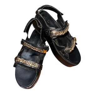 ASOS Black and Gold Sandals with Adjustable Ankle Strap